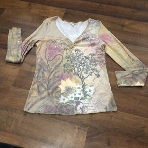 XCIT USA  Floral V-Neck Studded Fairycore Grunge Long Sleeve Top Woman Sz M